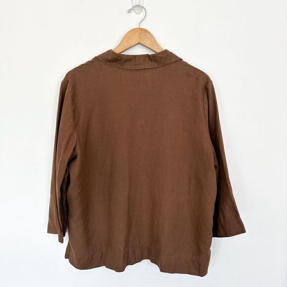 IC Collection Women’s Linen Brown Asymmetrical Mother of Pearl Button Collared B - Picture 2 of 7